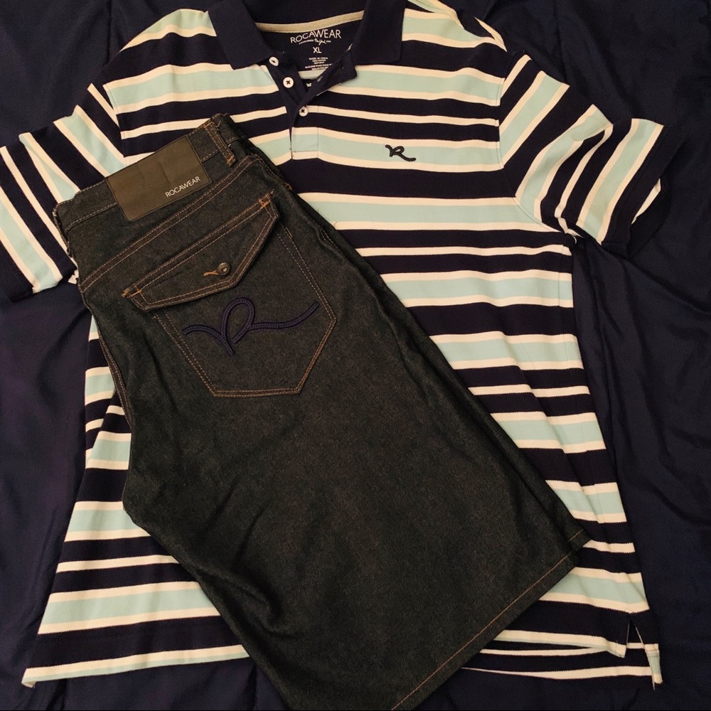 Roca Wear 2pc Lot Shorts & Polo Top Sz 34 & Large